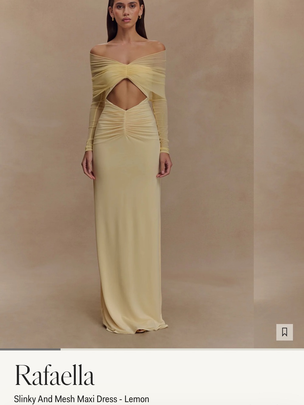 Rafaella Lemon Off-Shoulder Mesh Cutout Maxi Dress